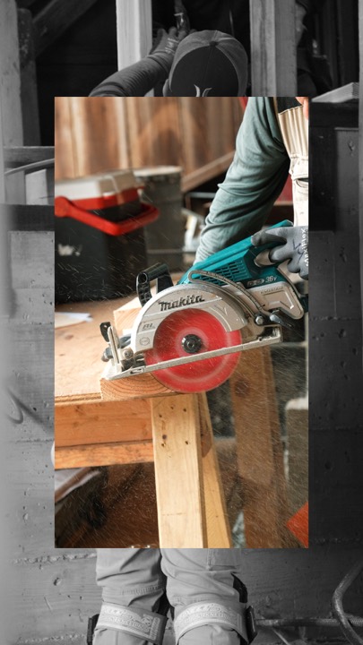 Carpenter cutting lumber with a circular saw